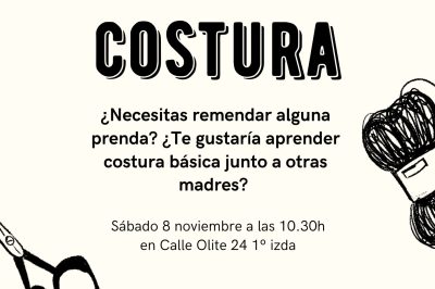 Cartel Clases de Costura moderno beige negro
